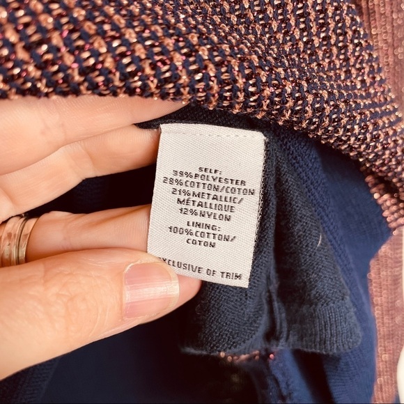 Tanya Taylor Metallic Knit Palm Sweater Navy Rust Multi L - Picture 9 of 12